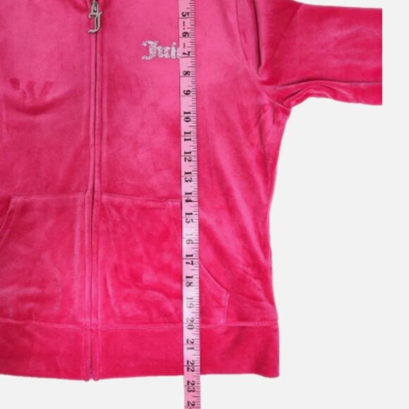 Juicy Couture Women’s M Pink Velour Zip Hoodie Rhinestone Logo Tracksuit Jacket - Picture 5 of 9